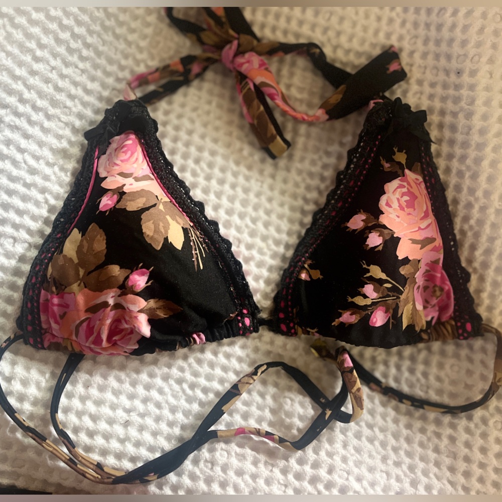 Betsey Johnson Black and Pink Floral Bikini - Picture 2 of 11